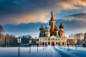 el Iglesia de S t albahaca en Moscú, Rusia. generado por ai foto