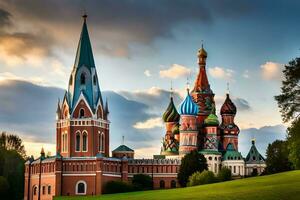 el catedral de S t albahaca en Moscú, Rusia. generado por ai foto