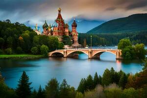 el hermosa castillo en el medio de el río. generado por ai foto