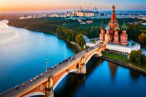 the kremlin bridge and the red square in moscow, russia. AI-Generated photo