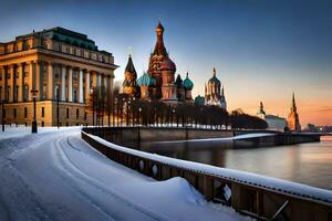 the kremlin in winter with snow on the ground. AI-Generated photo