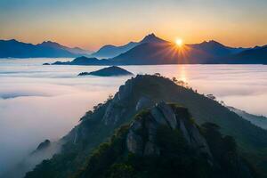 sunrise over mountains and fog in china. AI-Generated photo