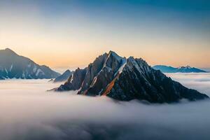 montañas cubierto en niebla a amanecer. generado por ai foto