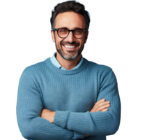 A Positive Young Man with a Beard, Wearing a Casual Sweater and Glasses png