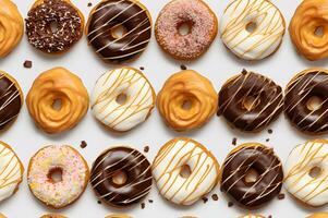 Delicious Donut With Various Topping Seamless Pattern AI Generative Background photo