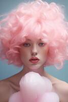 Attractive barbie style woman in pink clothes , AI Generated photo