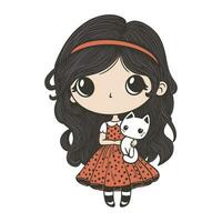 Cute Vintage Gothic Girl Cartoon Doodle Illustration vector