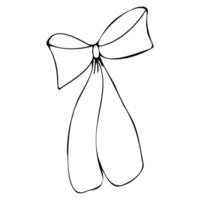 Vector gift bow in doodle style linear black isolated