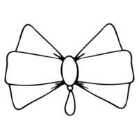 Vector bow brooch in doodle style linear black isolated