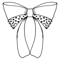 Vector bow with polka dot lace in doodle style linear black drawing