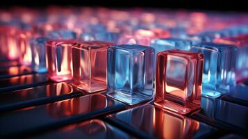 A dazzling display of soft, pink candlelight radiates through the clear glass cubes, creating a warm and inviting atmosphere inside, AI Generative photo