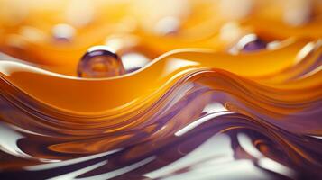 An abstract amber liquid glimmers and shimmers like liquid gold, captivating the senses with its mesmerizing beauty, AI Generative photo