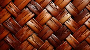 un cautivador mezcla de patrón, textura, y color, esta intrincado tejido cesta trae un toque de rústico encanto a ninguna de madera piso o silla, ai generativo foto
