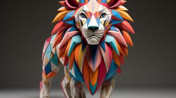 un majestuoso león escultura soportes con orgullo, sus vívido colores capturar el belleza de naturaleza y el gracia de el animal Reino, ai generativo foto