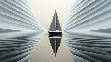 A peaceful and majestic reflection of symmetry and art is created on the calm waters of a sailboat, evoking a sense of serenity and beauty, AI Generative photo