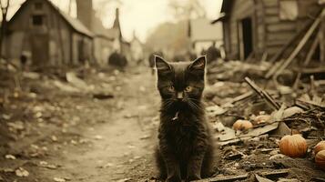 A cat sitting on a dirt road, AI Generative photo