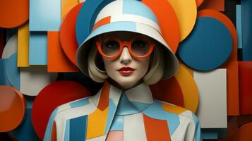 A cartoon woman stands out confidently in her stylish clothing, including a chic hat and sunglasses, exuding an air of boldness and mystery, AI Generative photo