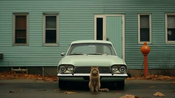 un gato sentado en frente de un auto, ai generativo foto