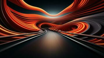 A captivating blend of abstract art, illuminated by a spectrum of vibrant orange and black curves, evokes an intense feeling of wildness, AI Generative photo