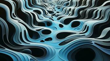 This abstract painting captures the wild energy of the blue and black wavy lines, creating a captivating pattern of symmetry that reflects the artist's unique style, AI Generative photo