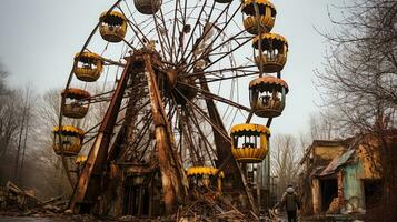 A person standing next to a ferris wheel, AI Generative photo