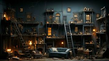 A room with a couch and ladders, AI Generative photo