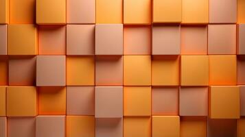 esta resumen Arte diseño presentando vibrante matices de naranja, amarillo, y ámbar crea un único modelo de enclavamiento cuadrícula y rectángulos, ai generativo foto