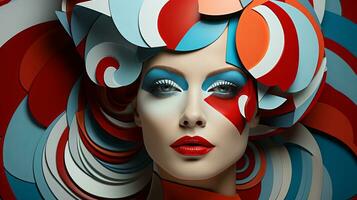 un vibrante mujer vistiendo un negrita sombra de lápiz labial irradia confianza y estilo como ella expresa su único arte mediante su vivamente de colores cabello, ai generativo foto
