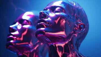 A vibrant concert of violet music radiates from the majestic artistry of the statue, creating an unforgettable experience, AI Generative photo