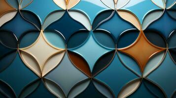 A mesmerizing wall of blue glass circles creates an entrancing symphony of art and symmetry, AI Generative photo