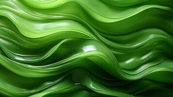 An abstract art piece of a wild and vibrant green pattern made of wavy plastic material evokes a feeling of freedom and creativity, AI Generative photo