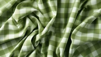 This vivid green and white checkered fabric creates a captivating pattern that exudes a sense of playfulness and whimsical energy, perfect for any stylish clothing item, AI Generative photo