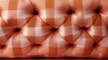 A cozy peach patterned pillow rests invitingly on a plush sofa, beckoning its viewer to come and relax in its comforting embrace, AI Generative photo