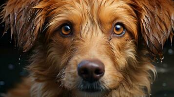 A brown puppy stares up with wide eyes, its innocent expression tugging at the heartstrings of any animal lover, AI Generative photo