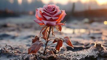 A rose growing rose in the ground, AI Generative photo