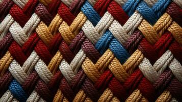 This intricate and vibrant red woven fabric captures the strength and beauty of intertwined rope fibers, creating a complex and captivating knot, AI Generative photo