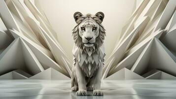 A majestic white tiger sits proudly on a pristine white surface, evoking a sense of strength and regality that is both captivating and awe-inspiring, AI Generative photo