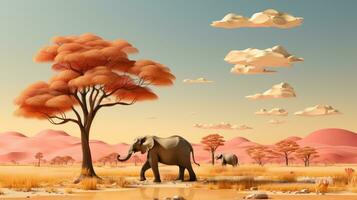 A painting of an majestic herd of elephants traversing through a vast desert landscape under an endless sky full of life and possibility, AI Generative photo