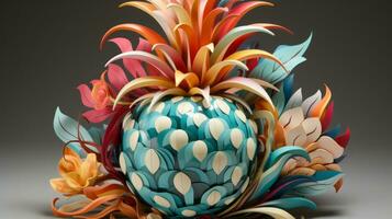 This vibrant paper cut out of a pineapple showcases the beauty of nature, from its intricate flower and plant designs to its captivating colors, AI Generative photo