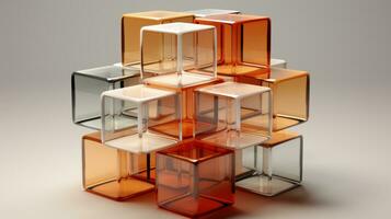 A vibrant arrangement of clear and orange cubes creates a bold and unique statement piece that adds an eye-catching design element to any indoor space, from walls to floors to furniture, AI Generative photo