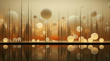 A mesmerizing reflection of artful light cascading off the mirrored surfaces of an indoor landscape of trees and balls creates an atmosphere of awe and wonder, AI Generative photo