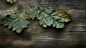 An autumn leaf lays peacefully on the rough wooden ground, a vibrant reminder of the beauty and peace of nature, AI Generative photo