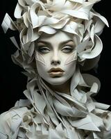 A stunning statue of a woman with white and gold makeup and white hair stands out as a work of art that transcends fashion, AI Generative photo