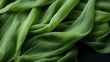 un vívido de cerca de lozano verde hojas, lleno de vida y vitalidad, hace señas nosotros a apreciar el belleza de de la naturaleza verduras, ai generativo foto