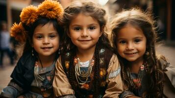 A group of happy young girls wearing vibrant clothing stand together outdoors, their infectious smiles brightening up the world around them, AI Generative photo