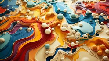 A vibrant explosion of playful swirls and circles, this whimsical painting brings to life a world of abstract imagination and cartoon-like charm, AI Generative photo