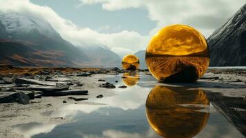 A pair of spheres in a desert, AI Generative photo