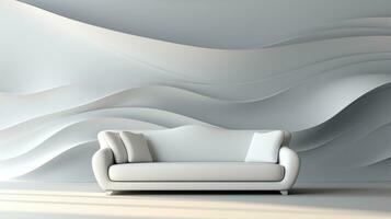 A white couch in front of a white wall, AI Generative photo