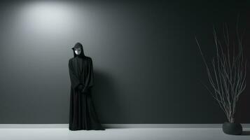 A person in a black robe and mask, AI Generative photo