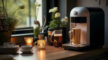 A coffee maker on a table, AI Generative photo